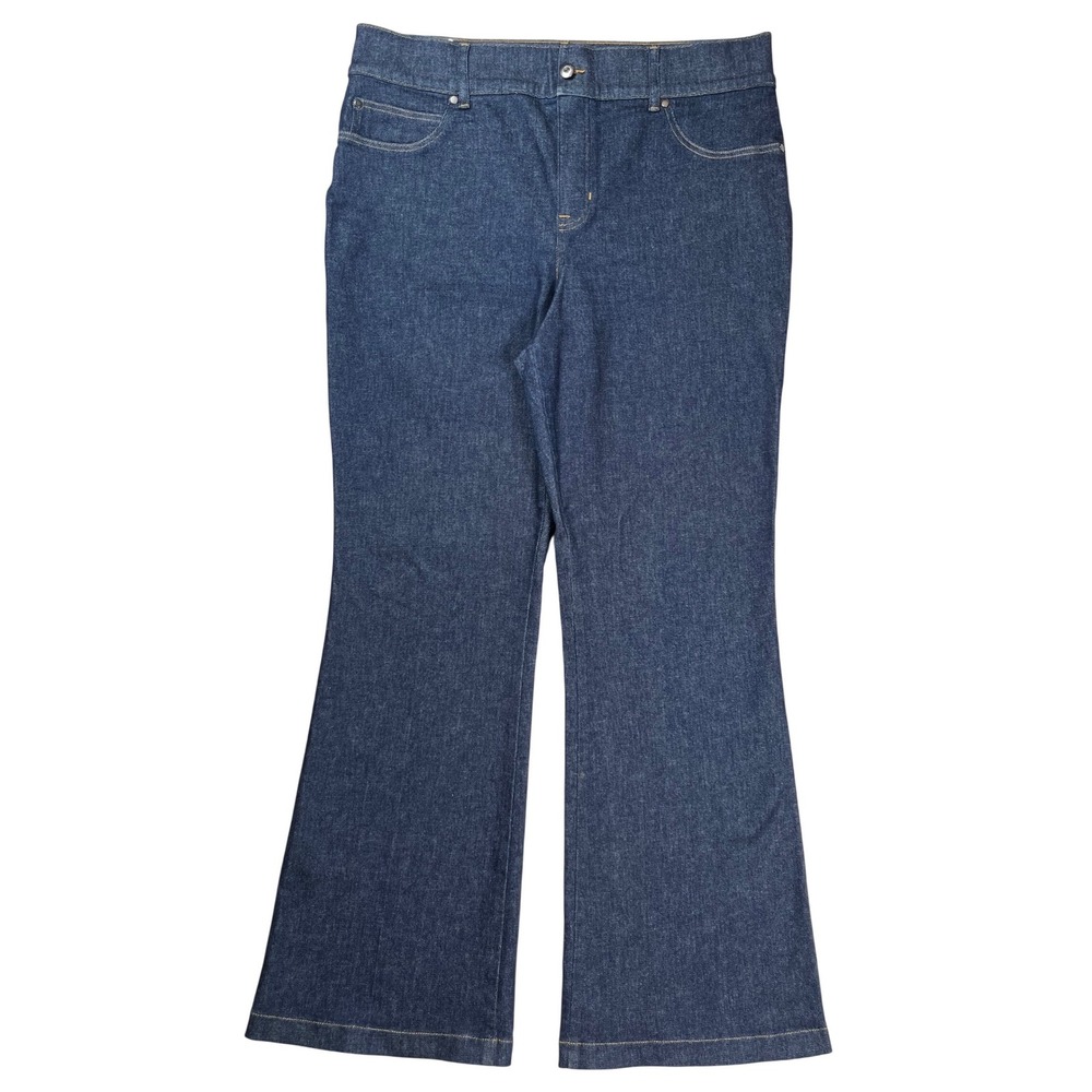 Spanx Flare‎ Jeans Womens 2X Tall Dark Indigo Blue Pull On High Rise Slimming